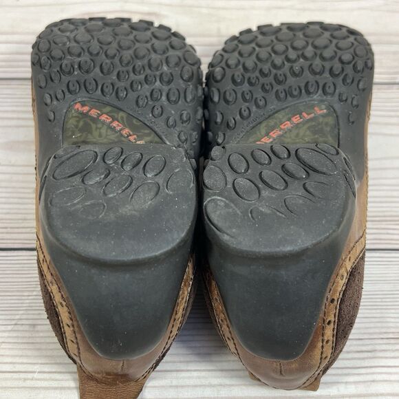 Merrell Plaza Bandeau Shoe Womens 6 Espresso Brown Suede Mary Jane Slip On Wedge - Picture 9 of 14